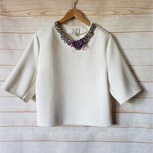 RARE! 3.1 Phillip Lim Oversized Top Shirt Encrusted Crystals Neckline Round Neck
